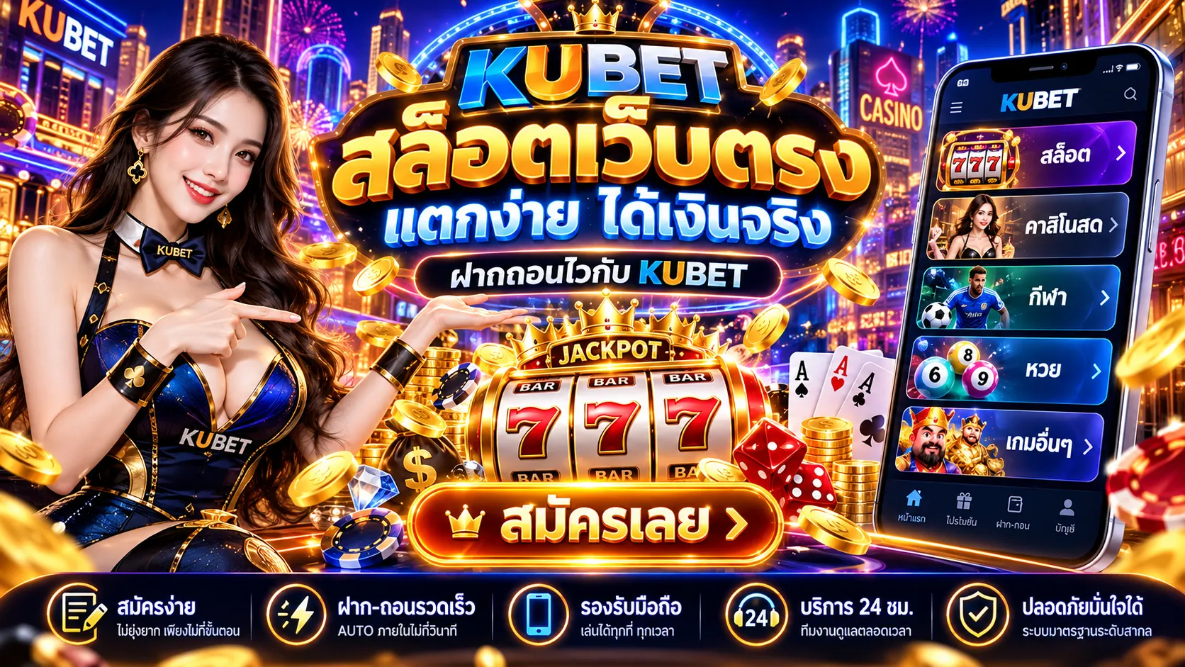KUBET สล็อตเว็บตรง แตกง่าย ได้เงินจริง ฝากถอนไวกับ KUBET